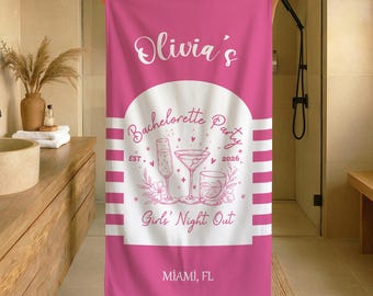 Personalized Bachelorette Party Beach Towel, Custom Name Pool Gift, Bach Club