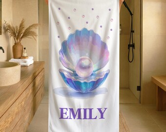 Personalized Seashells Beach Towel, Custom Summer Vacation Gift