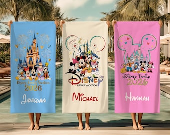Personalized Disney Family 2026 Beach Towel, Gift For Family