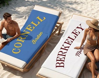 Personalized Custom College Beach Towel, Graduation Gift, Pool Towel