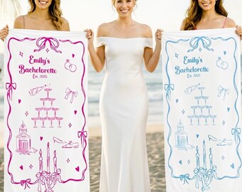 Personalized Bachelorette Beach Towel, Custom Name Pool Party Gift, Bach Club