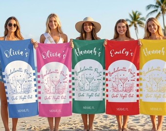 Personalized Bachelorette Party Beach Towel, Custom Name Pool Gift, Bach Club