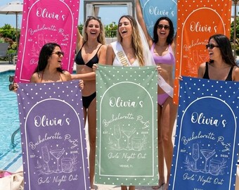 Personalized Bachelorette Party Beach Towel, Custom Name Pool Gift, Bach Club