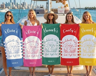 Personalized Bachelorette Party Beach Towel, Custom Name Pool Gift, Bach Club