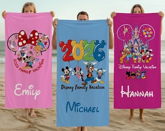 Personalized Disney Family 2026 Beach Towel, Gift For Family