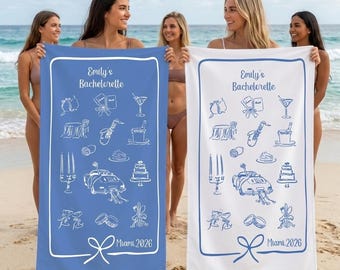 Personalized Bachelorette Party Beach Towel, Custom Name Pool Gift, Bach Club