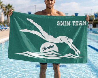 Personalized Swim Team Beach Towel, Custom Name Pool Towel