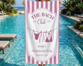 Personalized Bachelorette Party Beach Towel, Custom Name Pool Gift, Bach Club