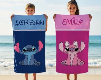 Personalized Stitch Towel, Custom Name Kids Towel, Summer Gift