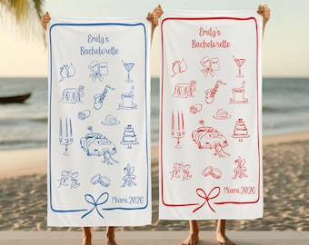 Personalized Bachelorette Party Beach Towel, Custom Name Pool Gift, Bach Club