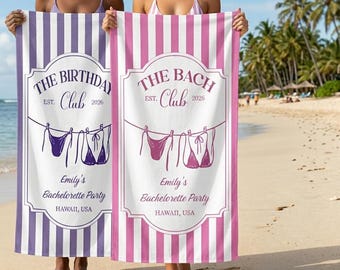 Personalized Bachelorette Party Beach Towel, Custom Name Pool Gift, Bach Club