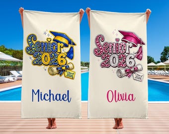 Personalized Senior '26 Beach Towel, Graduation Gift, Pool Towel