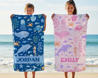 Personalized Kids Beach Towels - Pool Towels, Custom Beach Towels