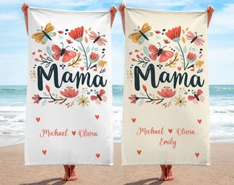 Personalized Mama Beach Towel, Custom Name Pool Towel, Easter, Summer Gift