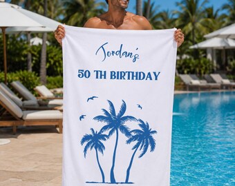 Personalized Birthday Beach Towel, Custom Name Pool Vacation Towel