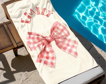 Personalized Bow Beach Towel, Custom Name Pool Towel, Kids, Easter, Summer Gift