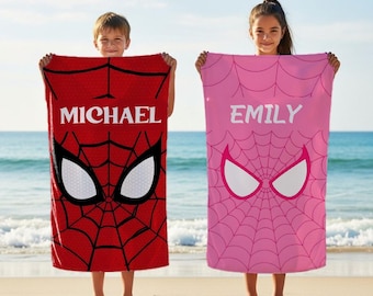 Personalized Spiderman Beach Towel, Gift For Kids