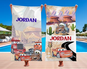 Personalized McQueen Beach Towel, Cars Matching Towel, Cars Birthday Towel, Kids For Gift