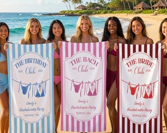 Personalized Bachelorette Party Beach Towel, Custom Name Pool Gift, Bach Club