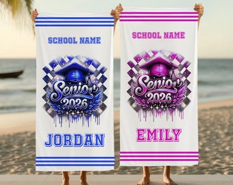 Personalized Senior '26 Beach Towel, Graduation Gift, Pool Towel