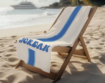 Personalized Stripe Beach Towel, Custom Name Pool Towel, Couple For Gift