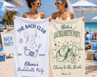Personalized Bachelorette Party Beach Towel, Custom Name Pool Gift, Bach Club