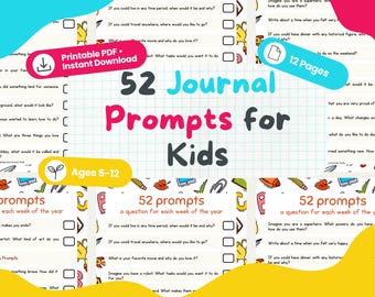 Kids Journal Prompts Printable | 52 Mindfulness Journal Prompts for Children | SEL Resource | Gratitude & Self-Reflection | Instant Download