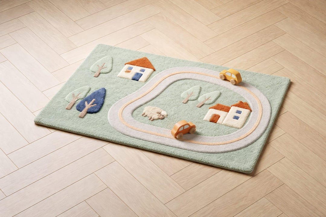 Hand Tufted Kids Road Map Rug, New Zealand Wool Nursery Play Mat ...