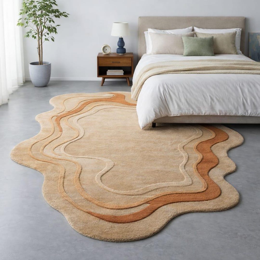Puddle Rug Shape Hand Tufted New Zealand Wool Rug - Irregular Puddle Shape Rug With 3D ...