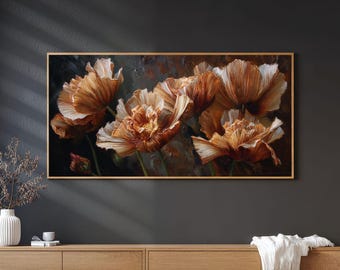 Ciepłe, złote, teksturowane, kwiatowe dekoracje ścienne, nowoczesna botaniczna dekoracja ścienna do salonu【