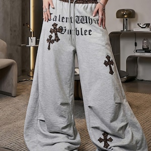 Vintage Leopard Patchwork Pleated Curved Sweatpants Gothic Grunge Y2K Harajuku Wide Leg Joggers Retro Streetwear Baggy Cargo Pants Unisex