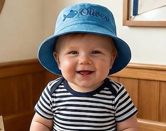 Sombrero de sol personalizado para bebé; Sombrero tipo cubo bordado personalizado para niños; Sombrero de playa para bebé; Regalo de verano para la playa; Regalo para baby shower; Sombrero personalizado; Regalos con monograma;