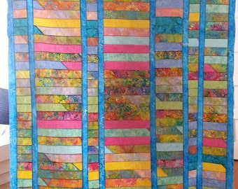 CUSTOM ORDER Finished Full Queen Sized Quilt - Batik Handmade Quilt Spring Summer Colors Custom Quilt