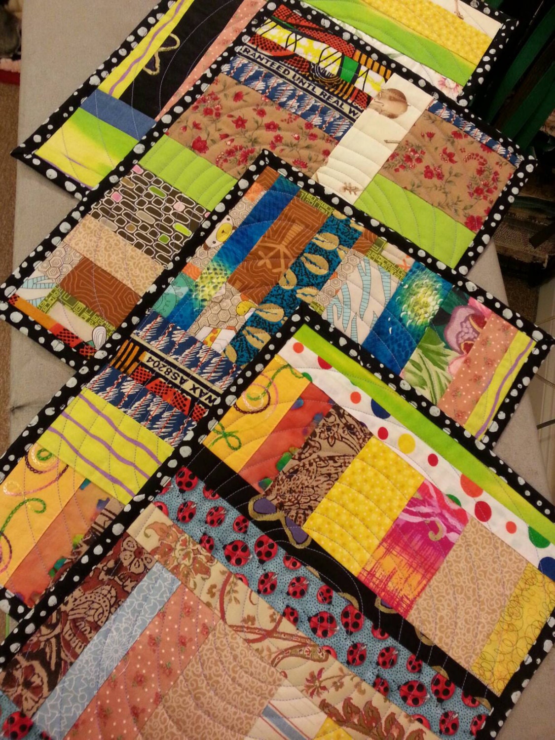 SOLD Four quilted placemats. Handmade recycled fabric memory Etsy
