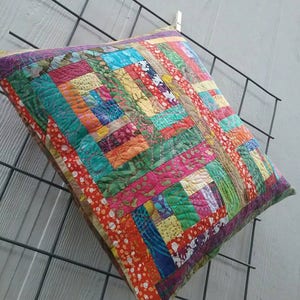 Quilted pillow case, one of a kind standard throw pillow case, washable quilted pillow case, bright colors throw pillow, living room art image 4