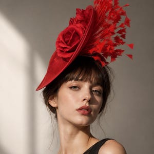 Red Statement Fascinator Wedding Guest .Race Day.Royal Ascot