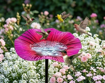 Vaschetta per uccelli con mangiatoia, decorazione stravagante per esterni, paletti artistici in metallo per giardino, regali di giardinaggio per donne, regalo per la festa della mamma, regali di giardinaggio
