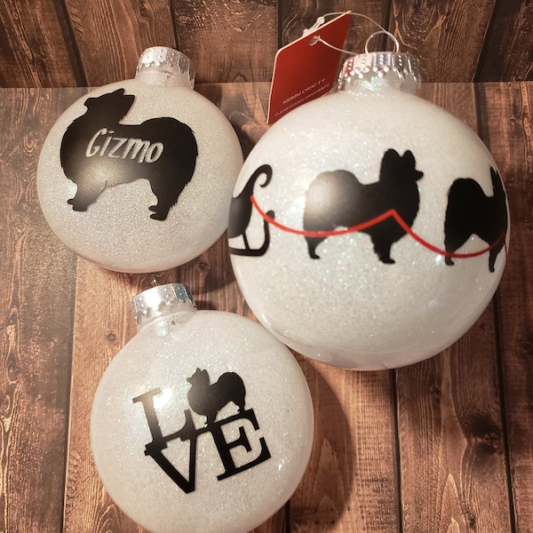 Set of 3 - Dog Breed Sleigh Ornament - Papillon Name Ornament - Santa Sleigh - Christmas Ornament - Christmas Decor - Dog lovers - Dog LOVE