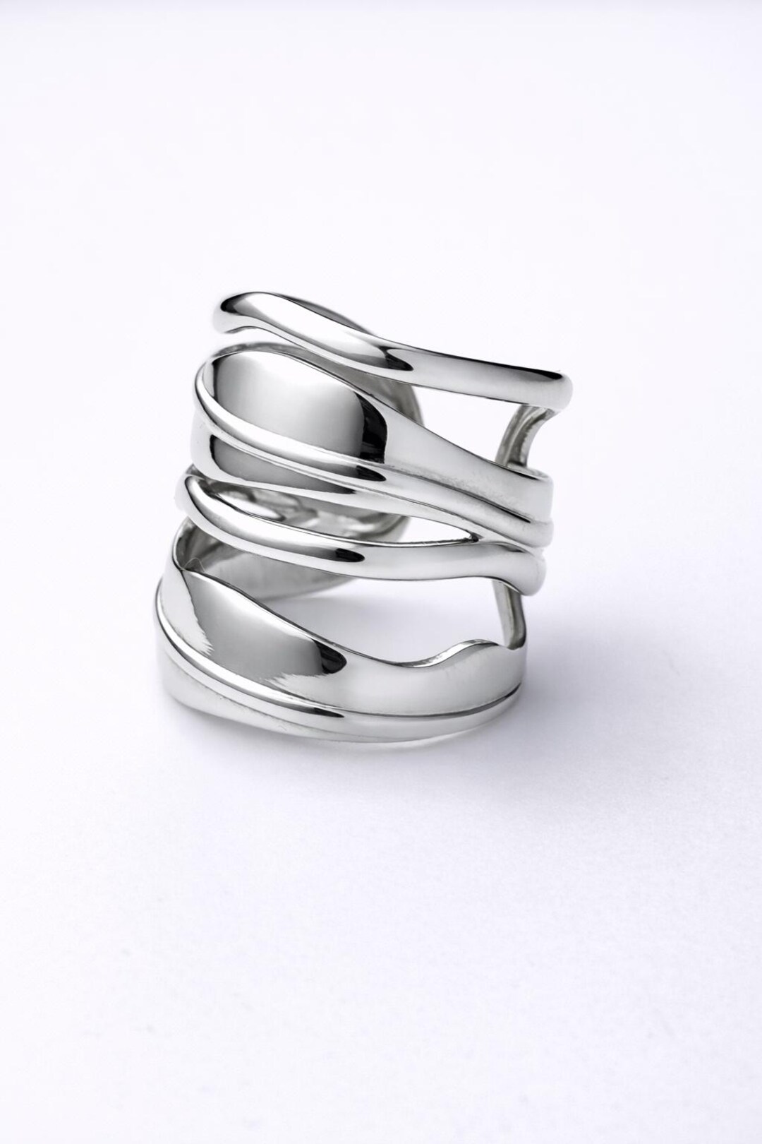 Statement Wave Ring, Chunky Adjustable Open Ring, Silver Stainless ...