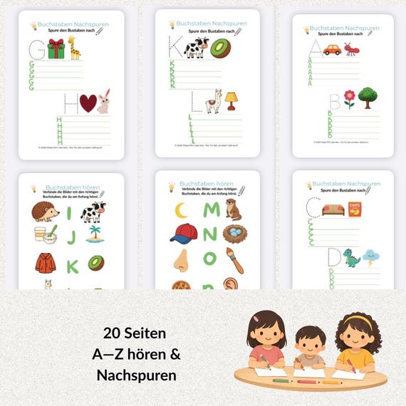 ABC-Bustaben Nachspuren Arbeitsblätter Vorschule PDF-Lernmaterial Vorschule-Alphabet lernen-Frühförderung 4 5 6 Jahre