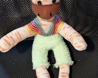 Giraffe Plush Toy: Rainbow Suspenders, Green Pants, Bow Tie (Not for Children Under 4)