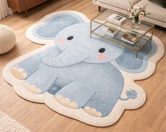 Baby Elephant Shaped Rug, Cute Animal Nursery Rug, Die Cut Plush Floor Mat, Baby Shower Gift, Girls Boys Bedroom Decor