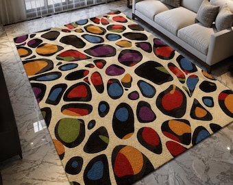 Colorful Abstract Pebble Rug – Modern Area Rug for Living Room, Bedroom, Nursery & Home Office