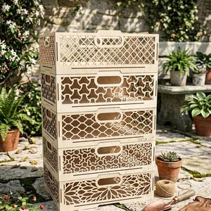 9 Laser Cut Vector Storage Boxes 3mm | Stackable Wooden Crates for Home and Office Organization