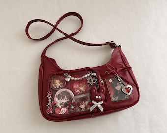 Ita-tas, transparante schoudertas, Y2K Ita-schoudertassen, minimal Y2K Ita, crossbodytassen, pennendisplaybakken, mini kawaii-pentastas