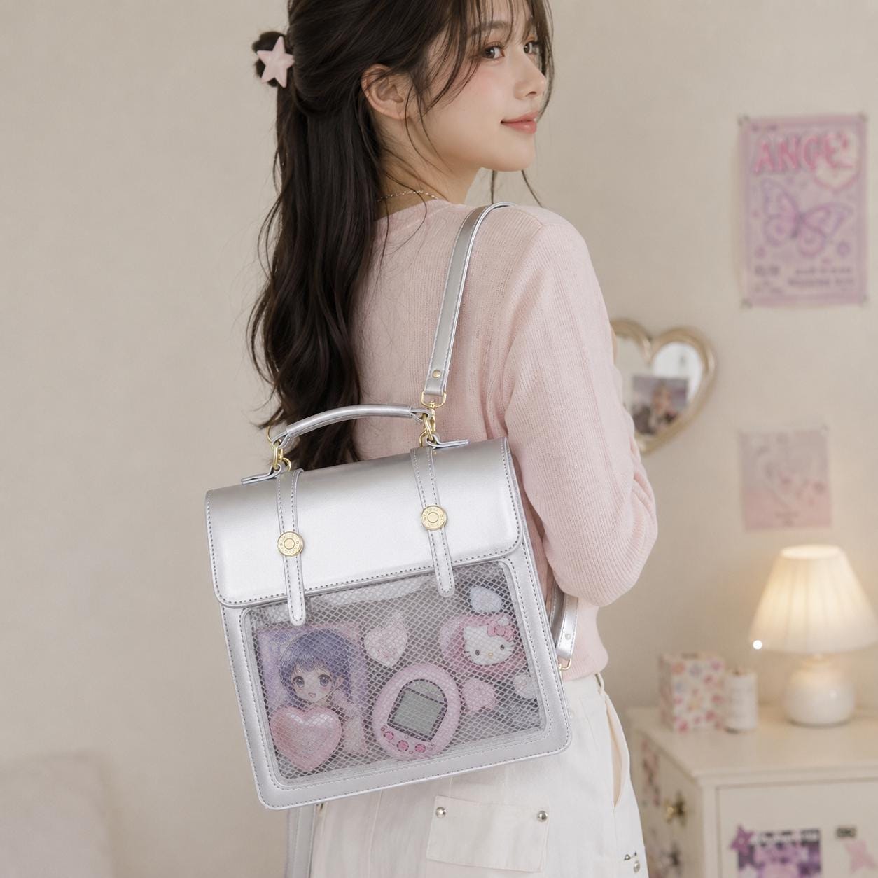 Ita Backpack With Clear Window Display Pocket, Y2K Rucksack 