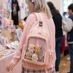 Wandelbarer Mini Ita Rucksack mit Sichtfenster, Kawaii Style Itabag für Pins, Japanischer Stil Minimal Sammler Schultasche