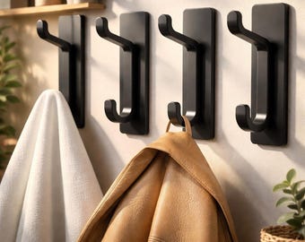 Matte Black Adhesive Wall Hooks 4 Pack Heavy Duty Stainless No Drill Hangers