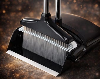 Juego de escoba y recogedor de mango largo – Herramientas de limpieza para el hogar, la oficina y la cocina / Negro y gris