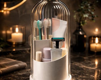 Rotating 3-Slot Toothbrush Holder with Sliding Lid – Bathroom & Vanity Organizer Stand